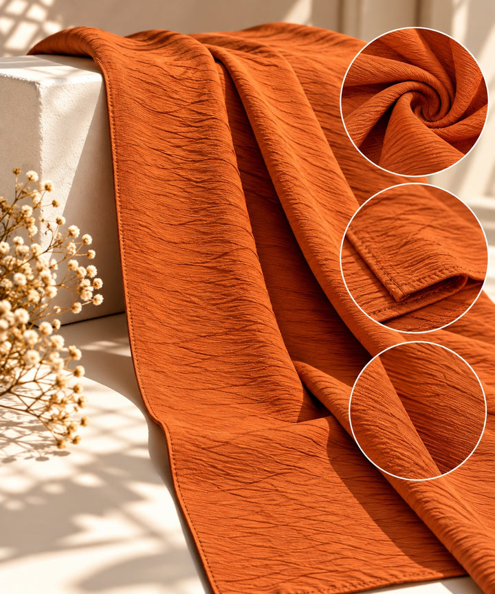 Kira | Textured Crinkle Shawl — Rust (back)