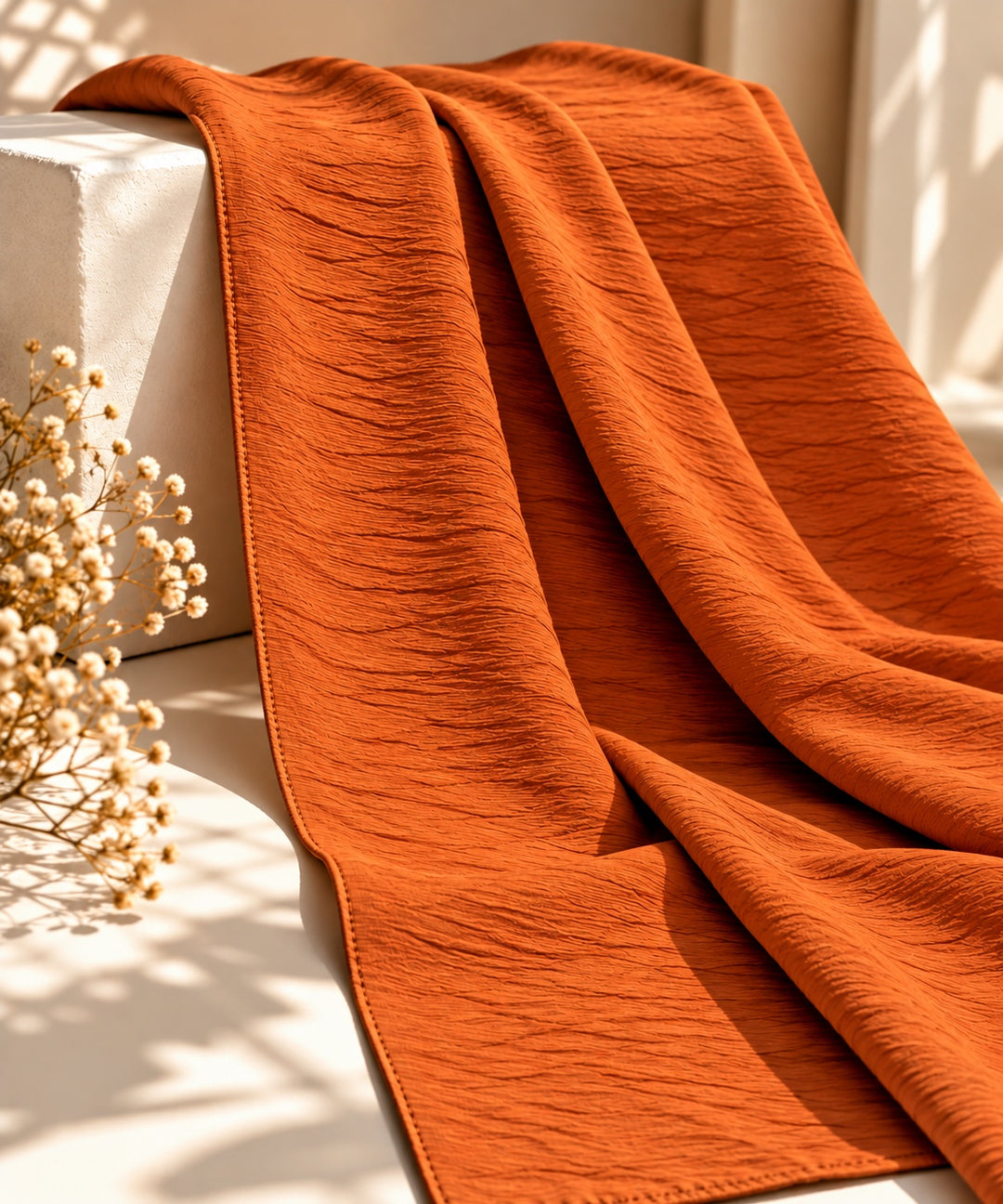 Kira | Textured Crinkle Shawl — Rust (front)