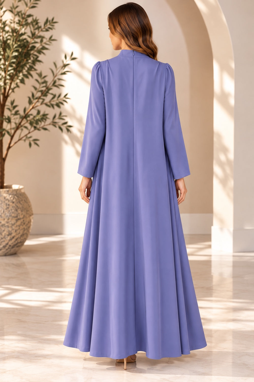 Viola | Bead Tassel Shawl Collar Evening Dress [CLEARANCE -60%] — Purple (back)
