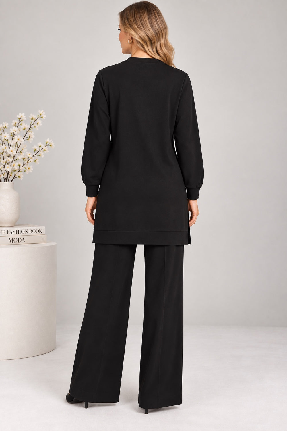 Lotus | Beaded Floral Appliqué Two-Piece Set — Black (back)