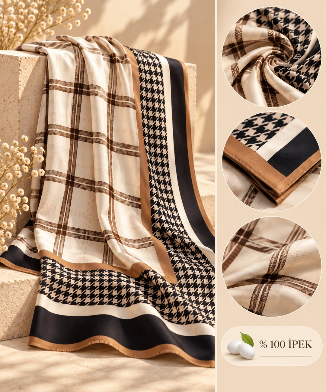 Vivienne | Sura Houndstooth Stripe Silk Shawl — Multicolor (back)