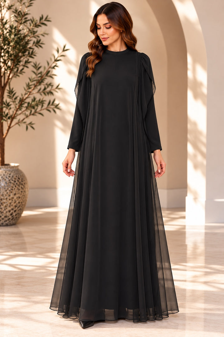 Wynne | Crepe Crew-Neck Evening Dress — Black (front)