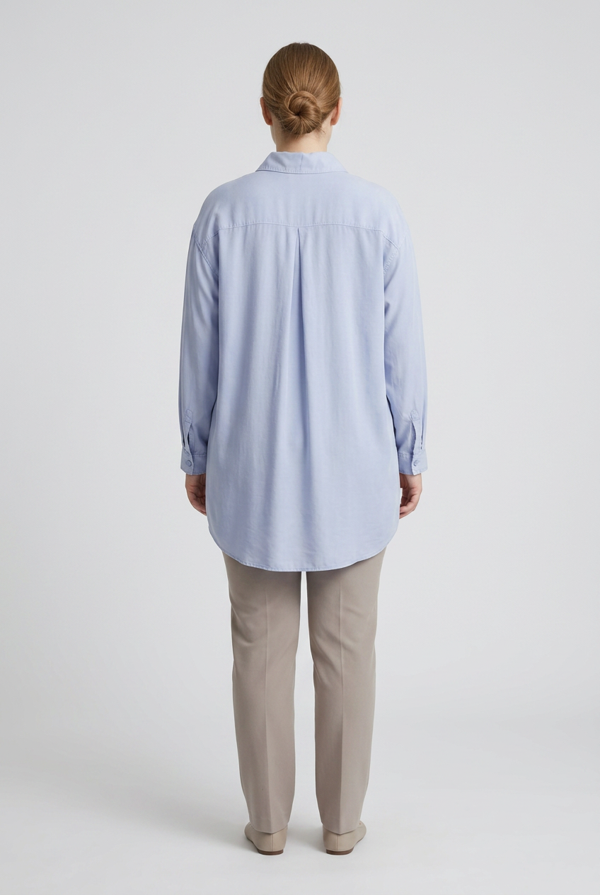 Celeste | Pearl Floral Button-Down Shirt — Blue (back)