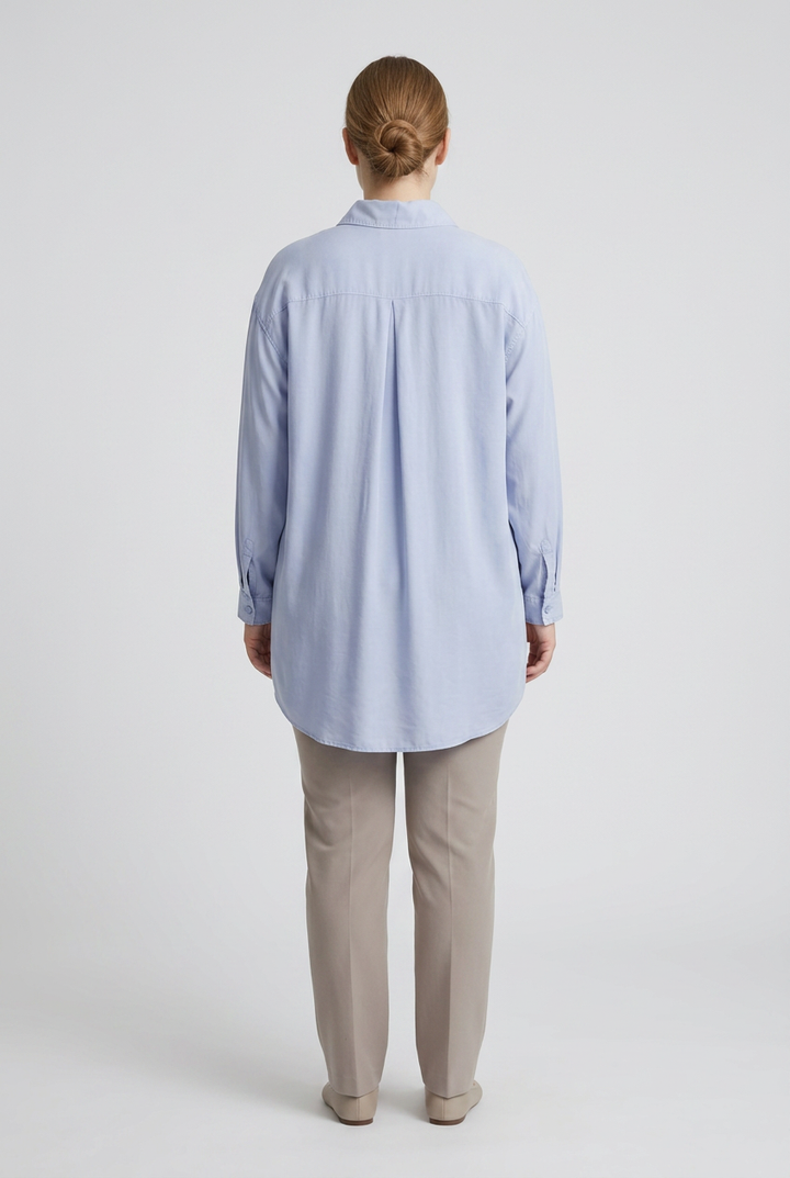 Celeste | Pearl Floral Button-Down Shirt — Blue (back)