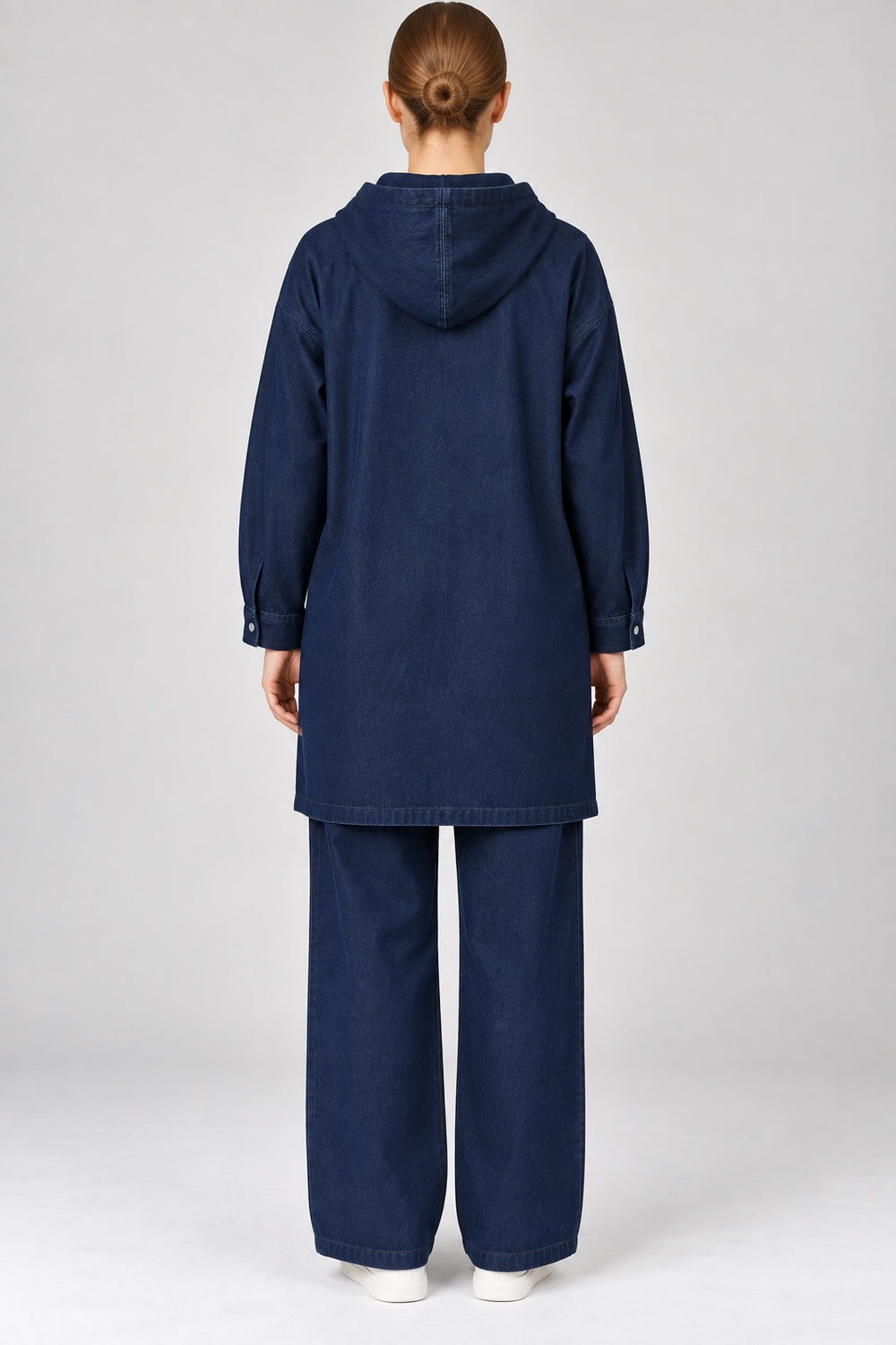 Marlow | Washed Knit Hooded Two-Piece Set — Denim (back)
