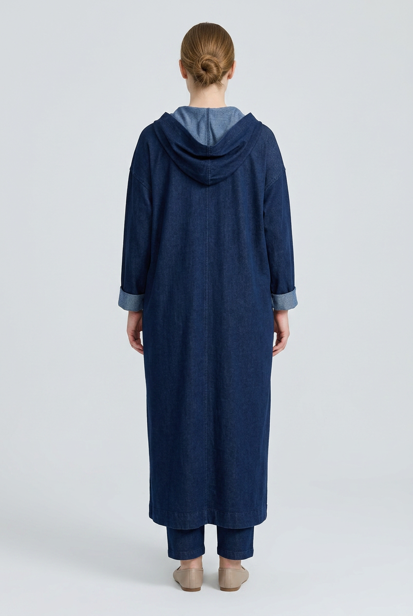 Marlow | Washed Knit Hooded Two-Piece Set — Denim (back)