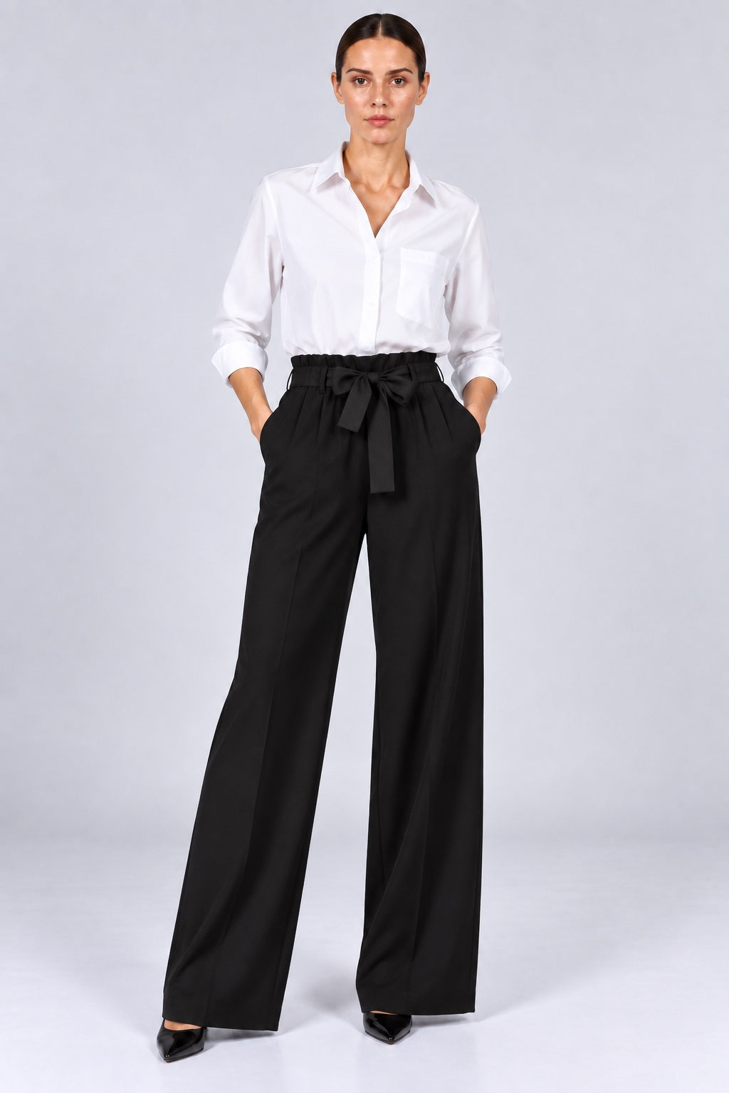 Obsidian | Tie Waist Slim Pants [CLEARANCE -30%] — Black (front)