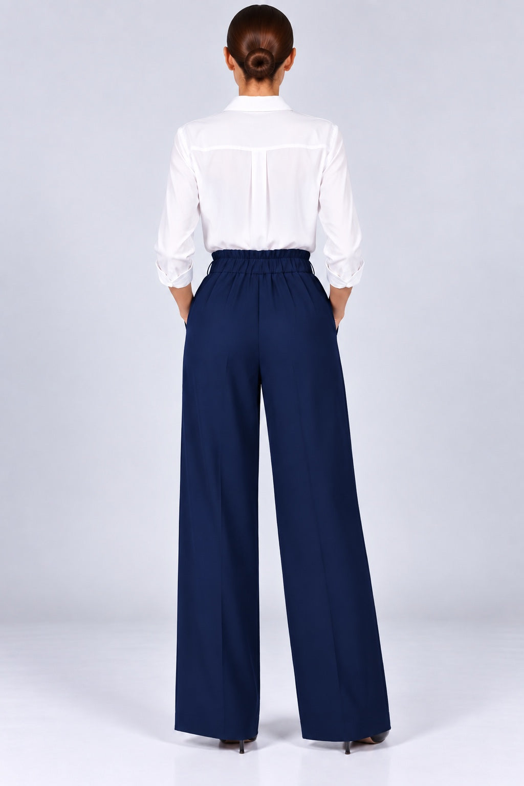 Obsidian | Tie Waist Slim Pants [CLEARANCE -30%] — Navy (back)