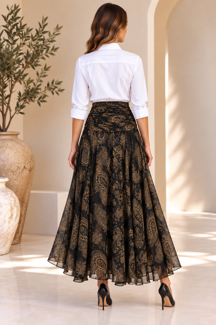 Athena | Baroque Chiffon Maxi Skirt — Multi (back)