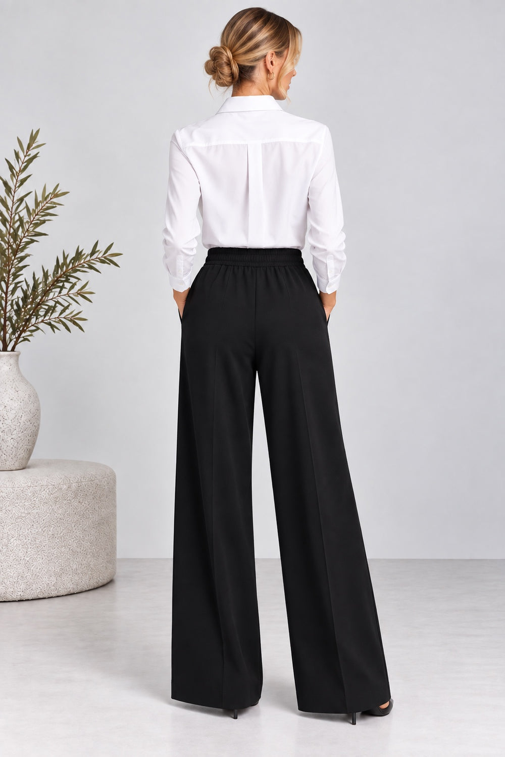Terra | Crepe Palazzo Pants [CLEARANCE -50%] — Black (back)