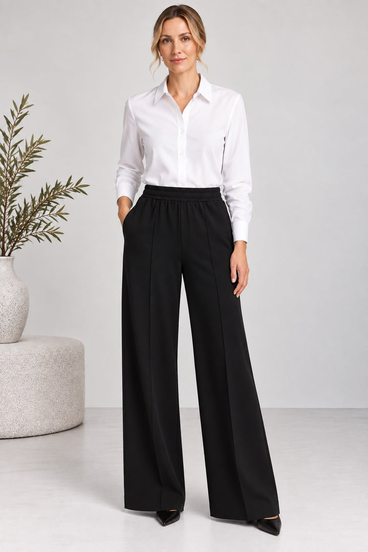Terra | Crepe Palazzo Pants [CLEARANCE -50%] — Black (front)