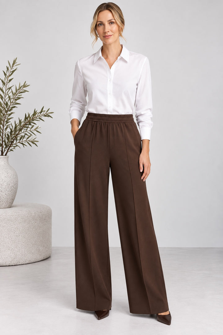 Terra | Crepe Palazzo Pants [CLEARANCE -50%] — Brown (front)