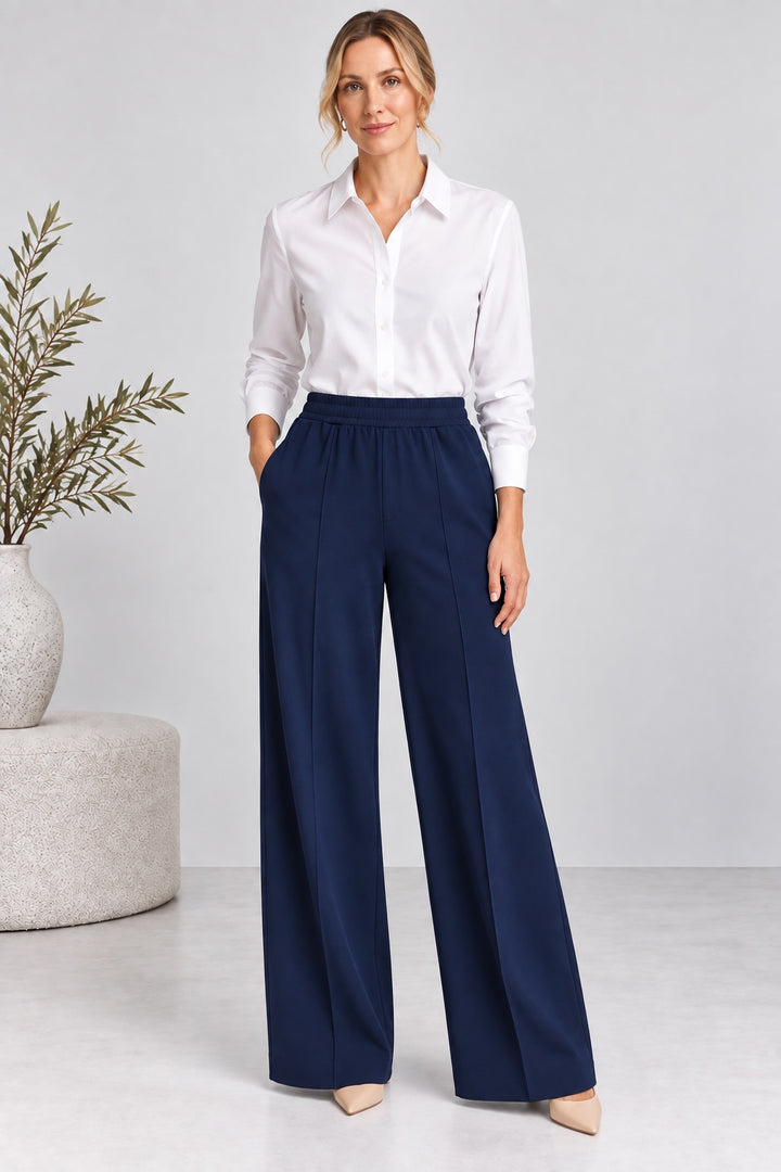 Terra | Crepe Palazzo Pants [CLEARANCE -50%] — Navy (front)