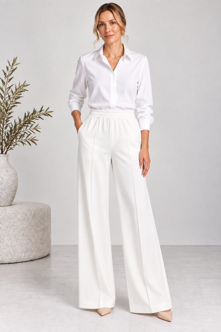 Terra | Crepe Palazzo Pants [CLEARANCE -50%] — White (front)