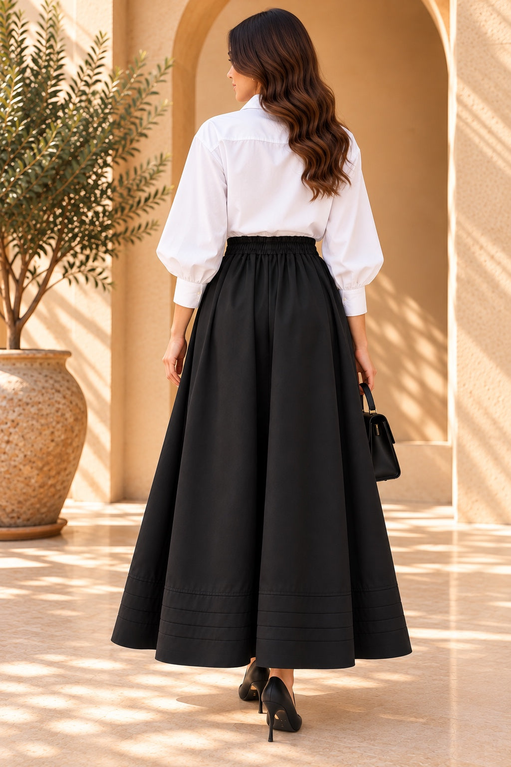 Pebble | Drawstring A-Line Skirt — Black (back)