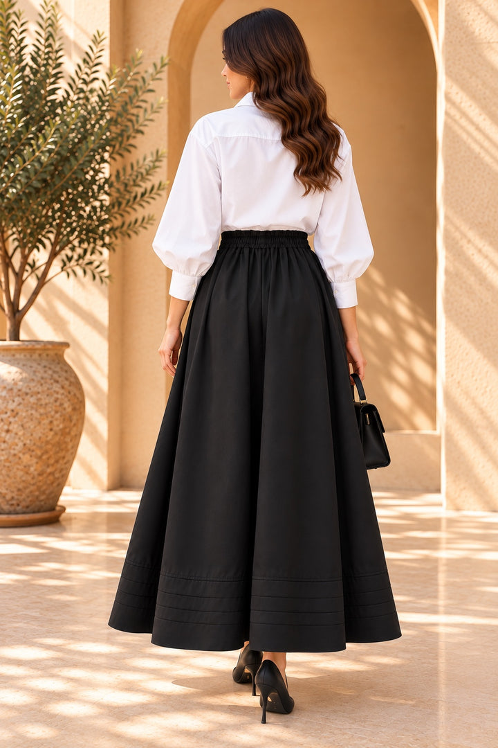 Pebble | Drawstring A-Line Skirt — Black (back)