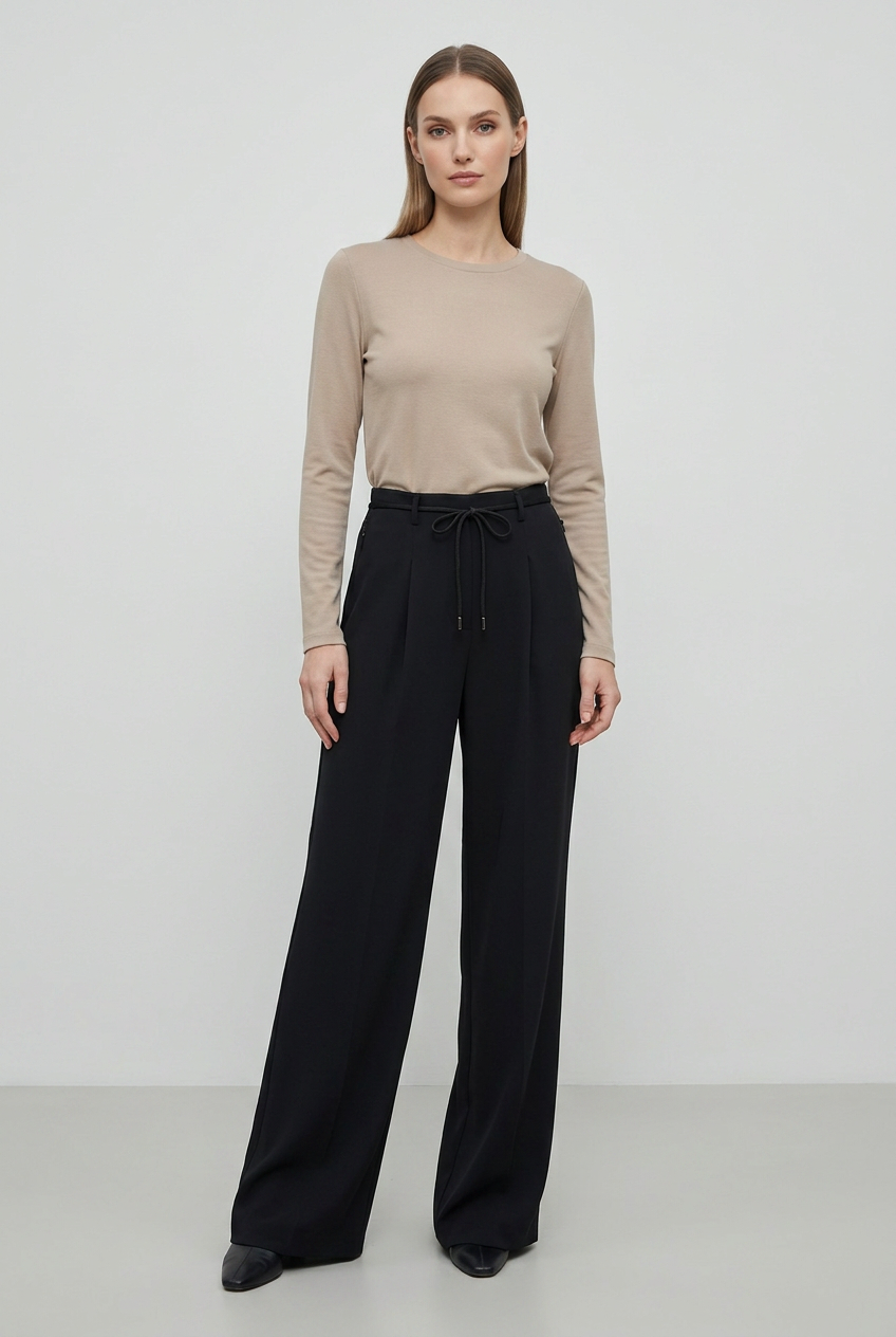 Marlene | Pleated Wide-Leg Trousers — Black (front)