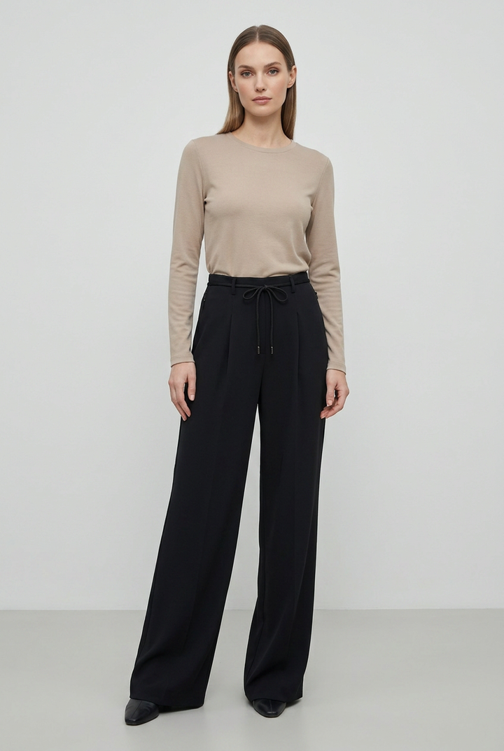 Marlene | Pleated Wide-Leg Trousers — Black (front)