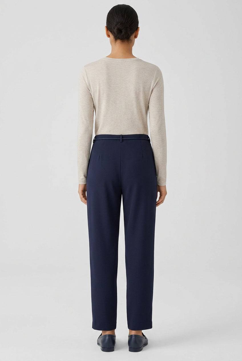 Marlene | Pleated Wide-Leg Trousers — Navy (back)