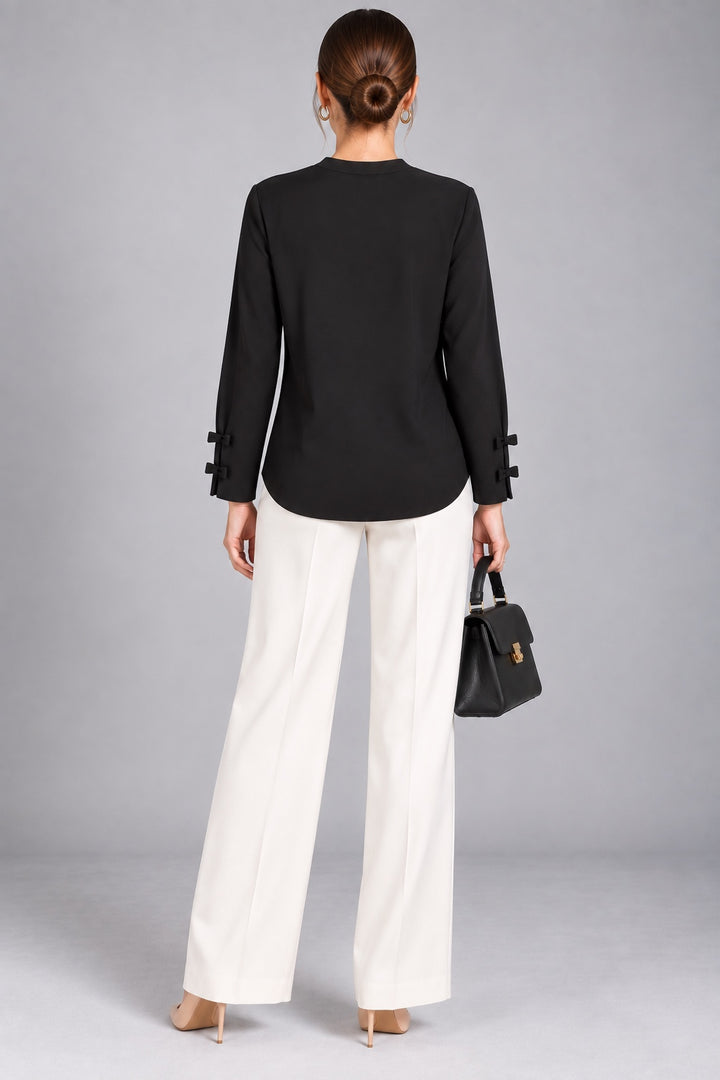 Alba | Mock Neck Tie Cuff Tunic — Black (back)