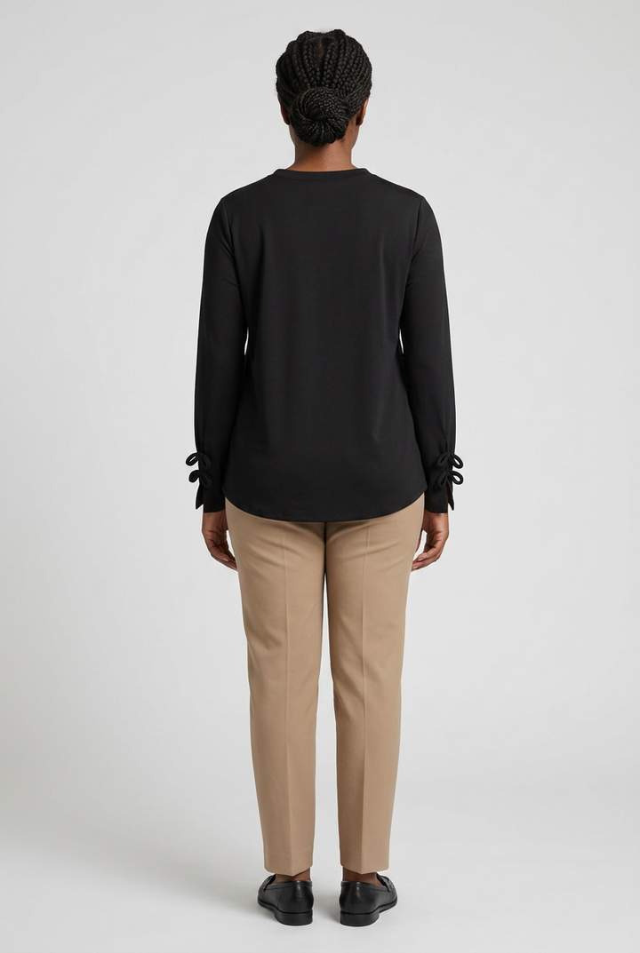 Alba | Mock Neck Tie Cuff Tunic — Black