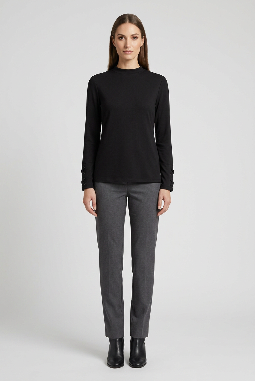 Alba | Mock Neck Tie Cuff Tunic — Black