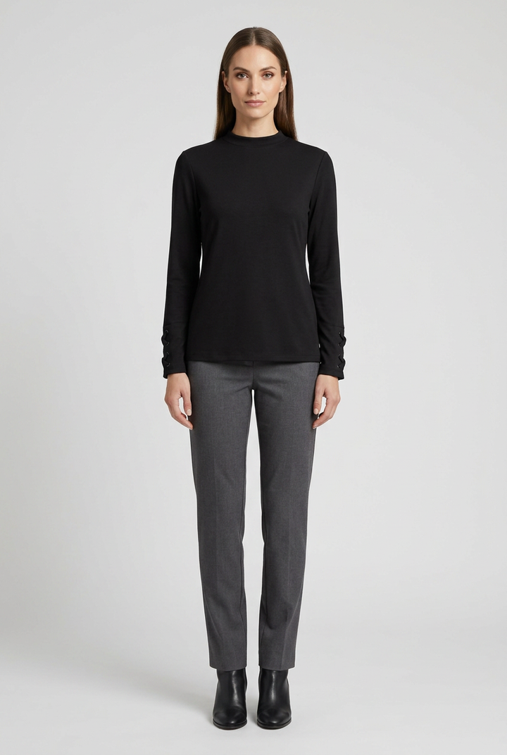 Alba | Mock Neck Tie Cuff Tunic — Black
