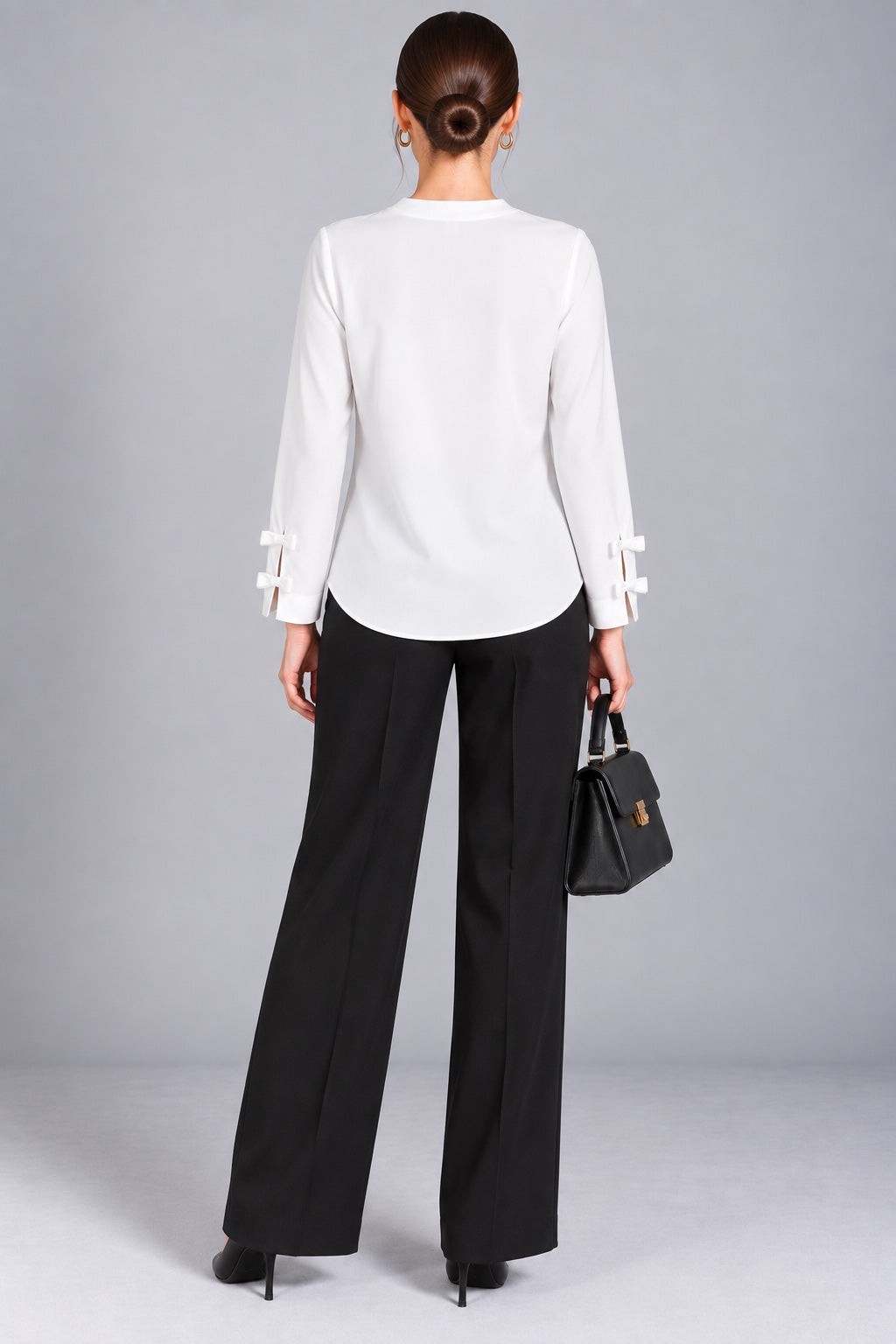 Alba | Mock Neck Tie Cuff Tunic — White (back)