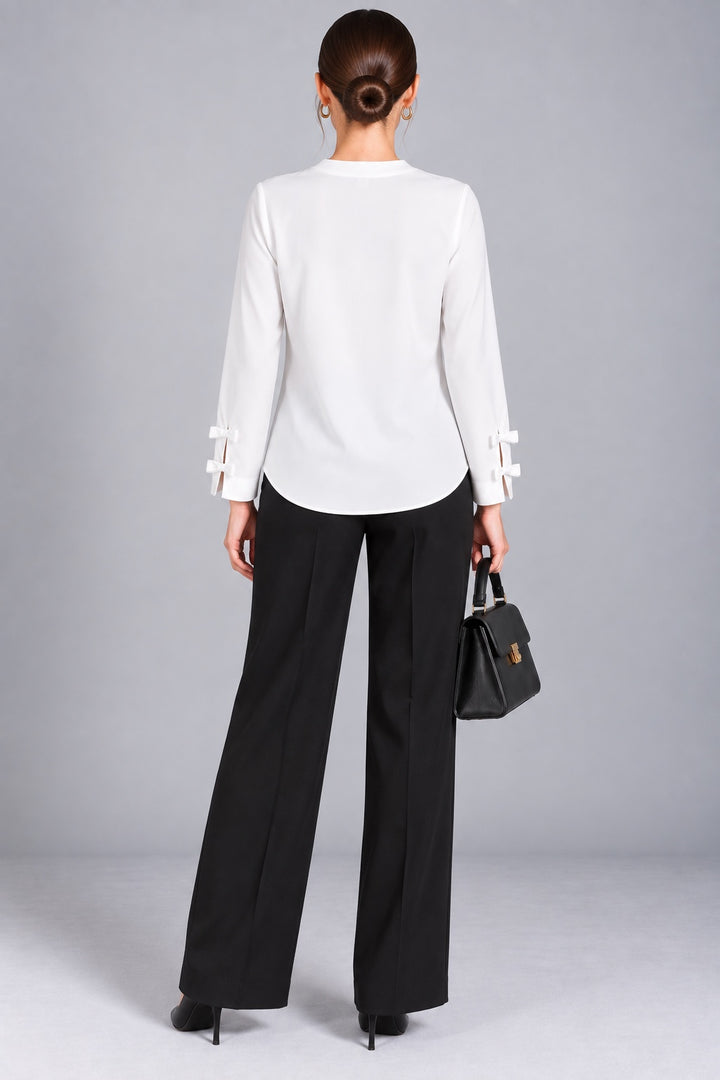 Alba | Mock Neck Tie Cuff Tunic — White (back)