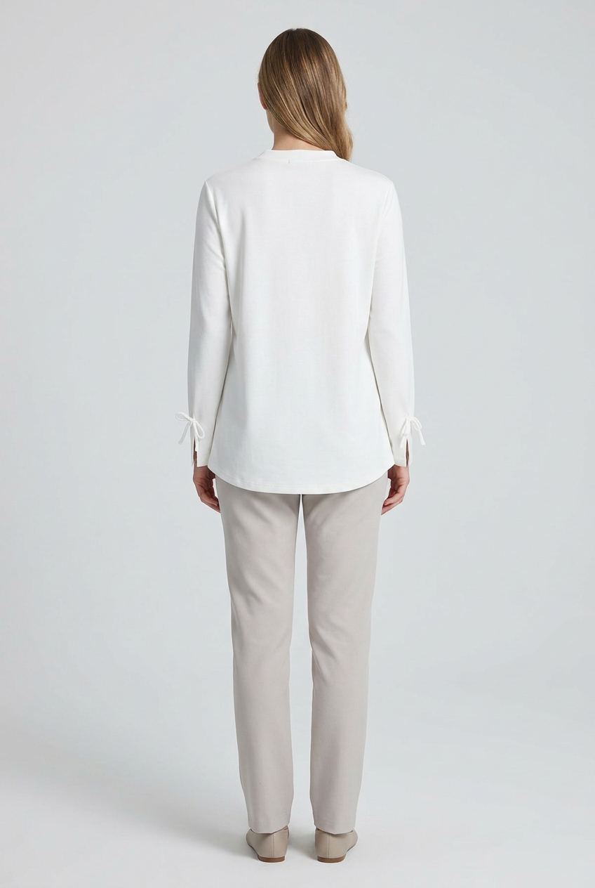 Alba | Mock Neck Tie Cuff Tunic — White