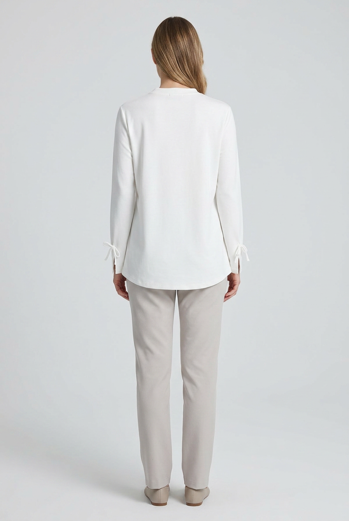 Alba | Mock Neck Tie Cuff Tunic — White