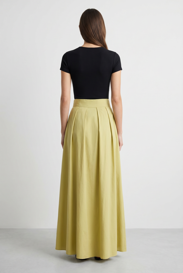 Celery pleated maxi skirt back view