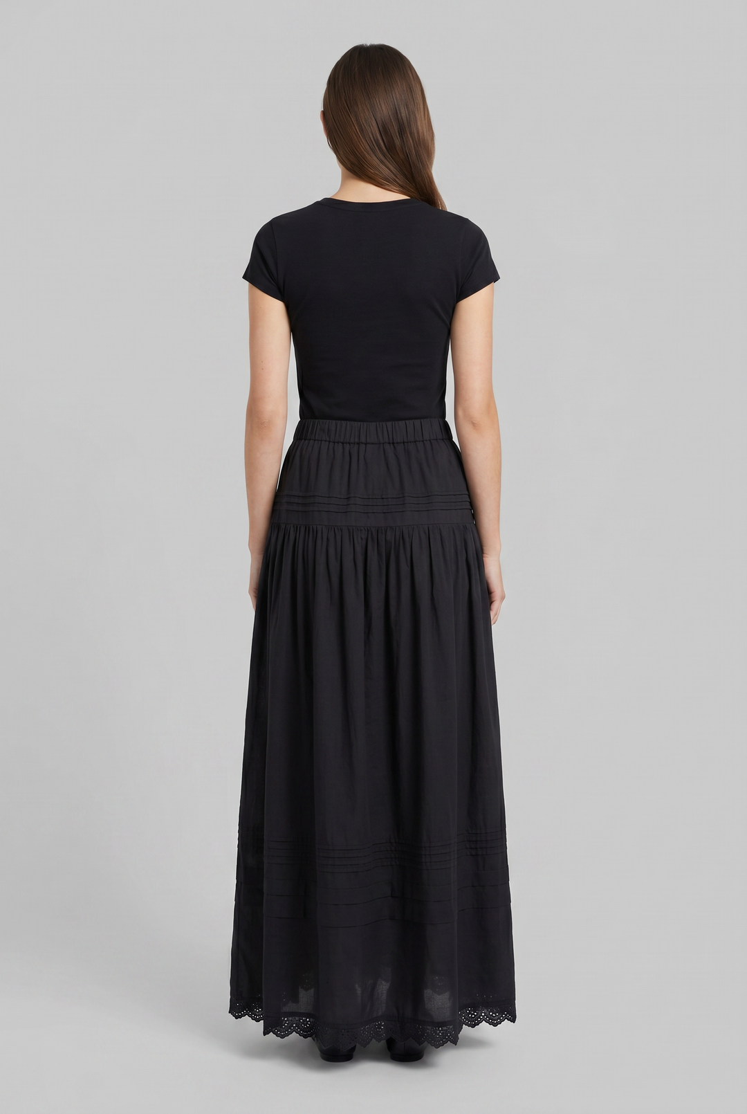 Willa pintuck lace hem maxi skirt back view