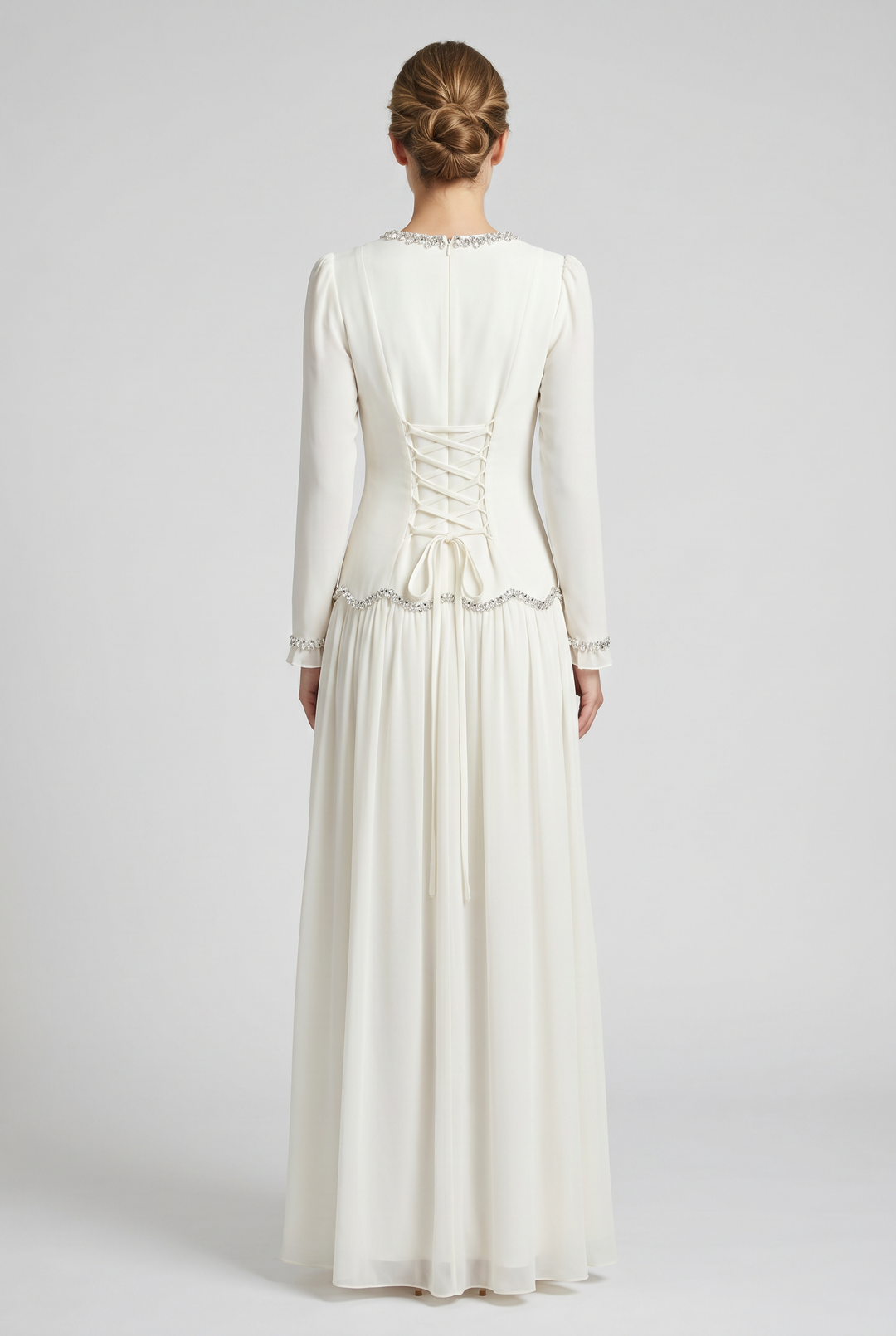 Aurelia | Crystal Trim Drop Waist Bridal Evening Gown back view