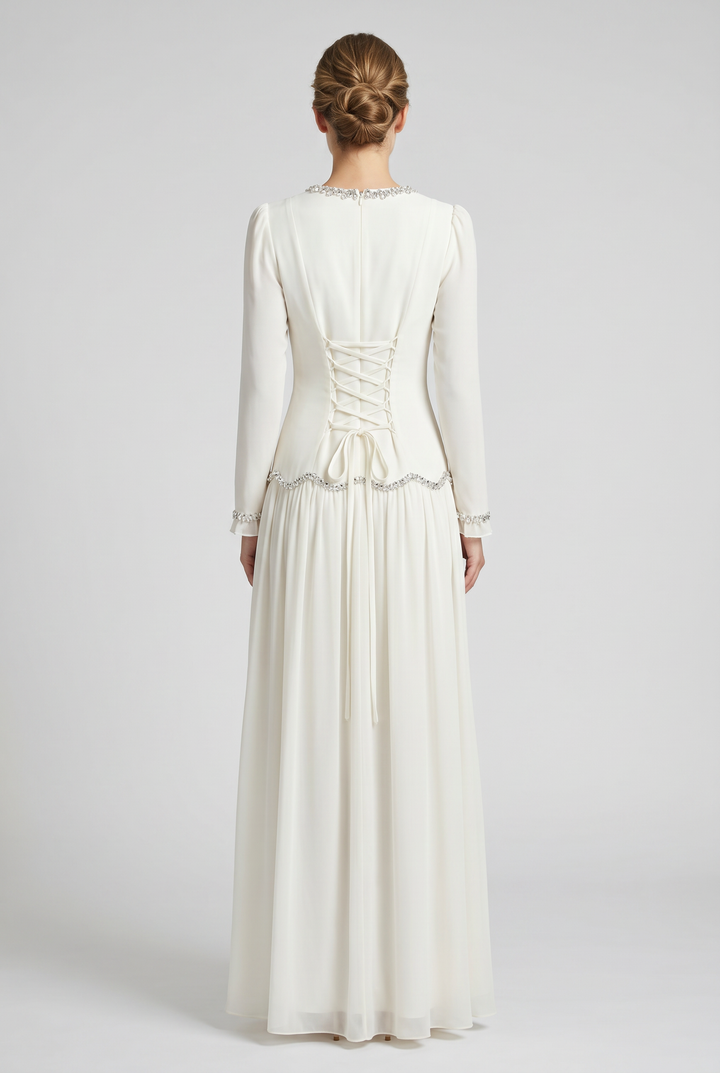 Aurelia | Crystal Trim Drop Waist Bridal Evening Gown back view
