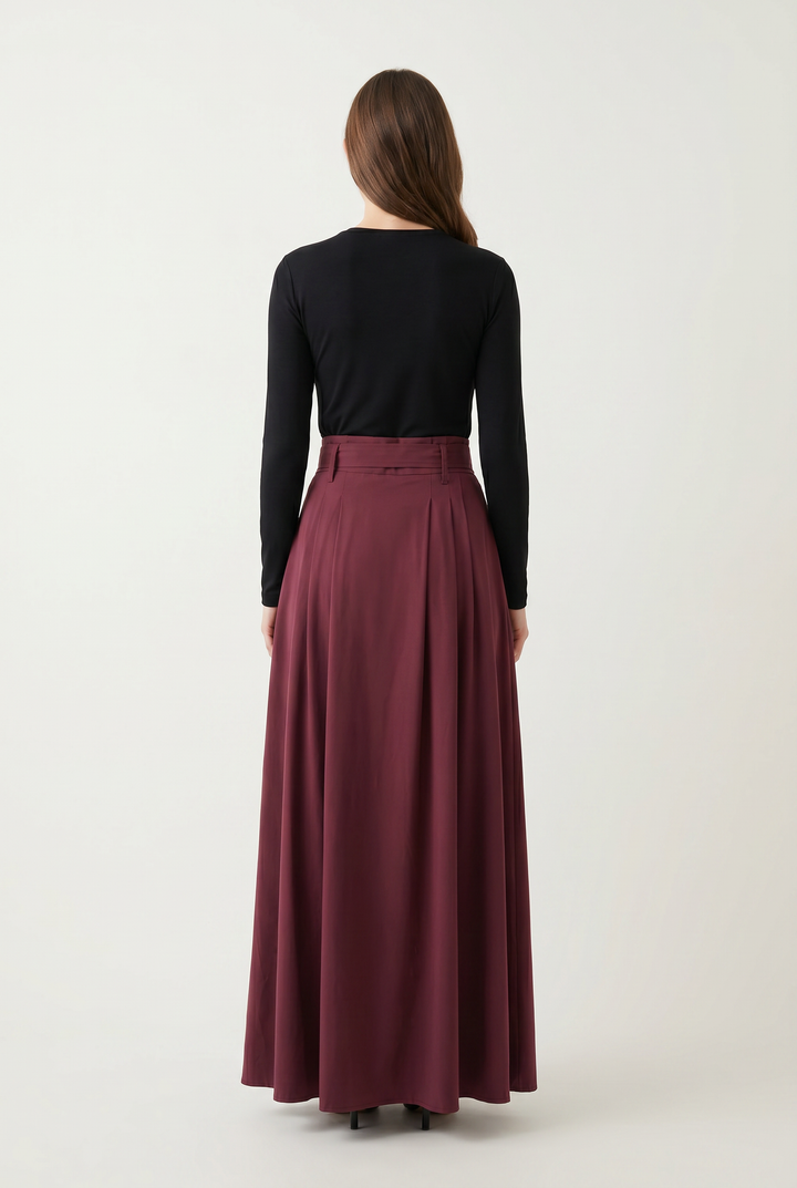 Quinn pleated belted maxi skirt back view