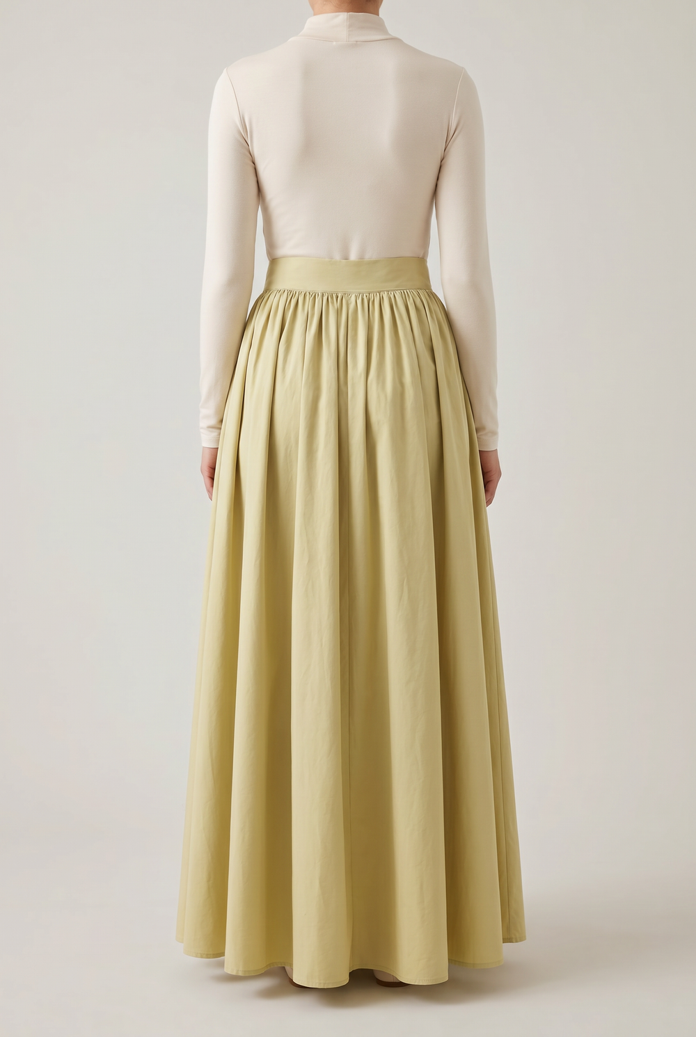 Pistachio gathered maxi skirt back view