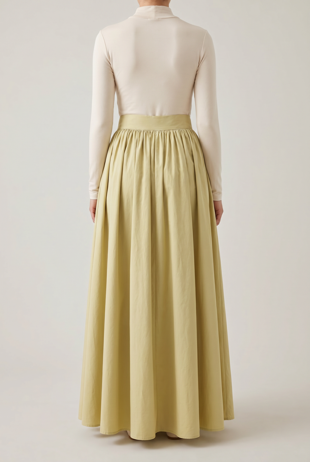 Pistachio gathered maxi skirt back view