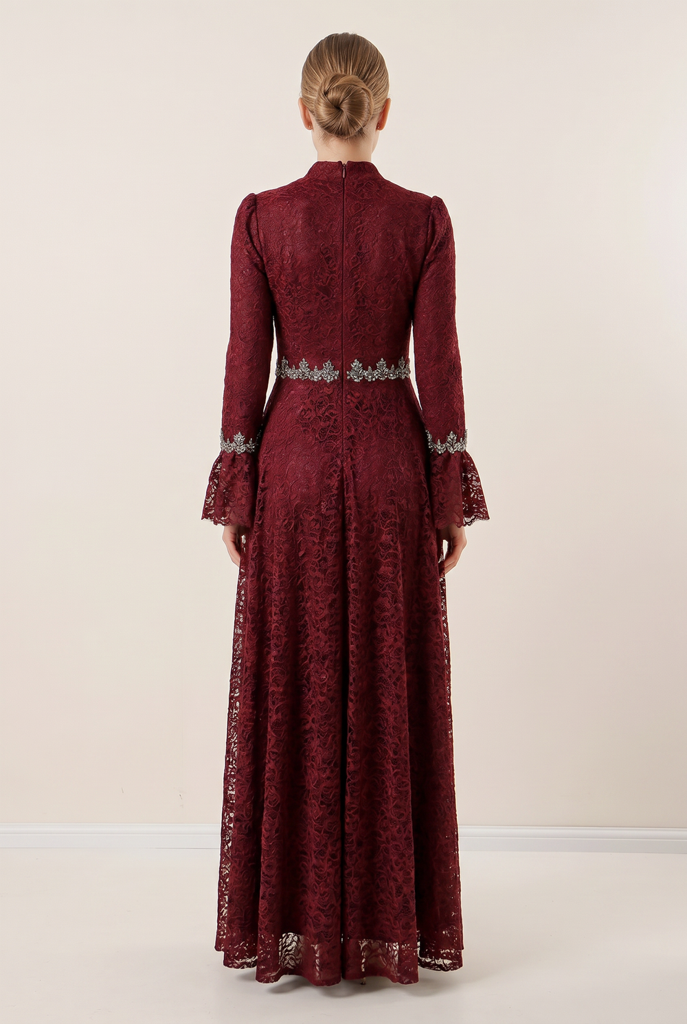 Cordelia lace embellished evening gown back view