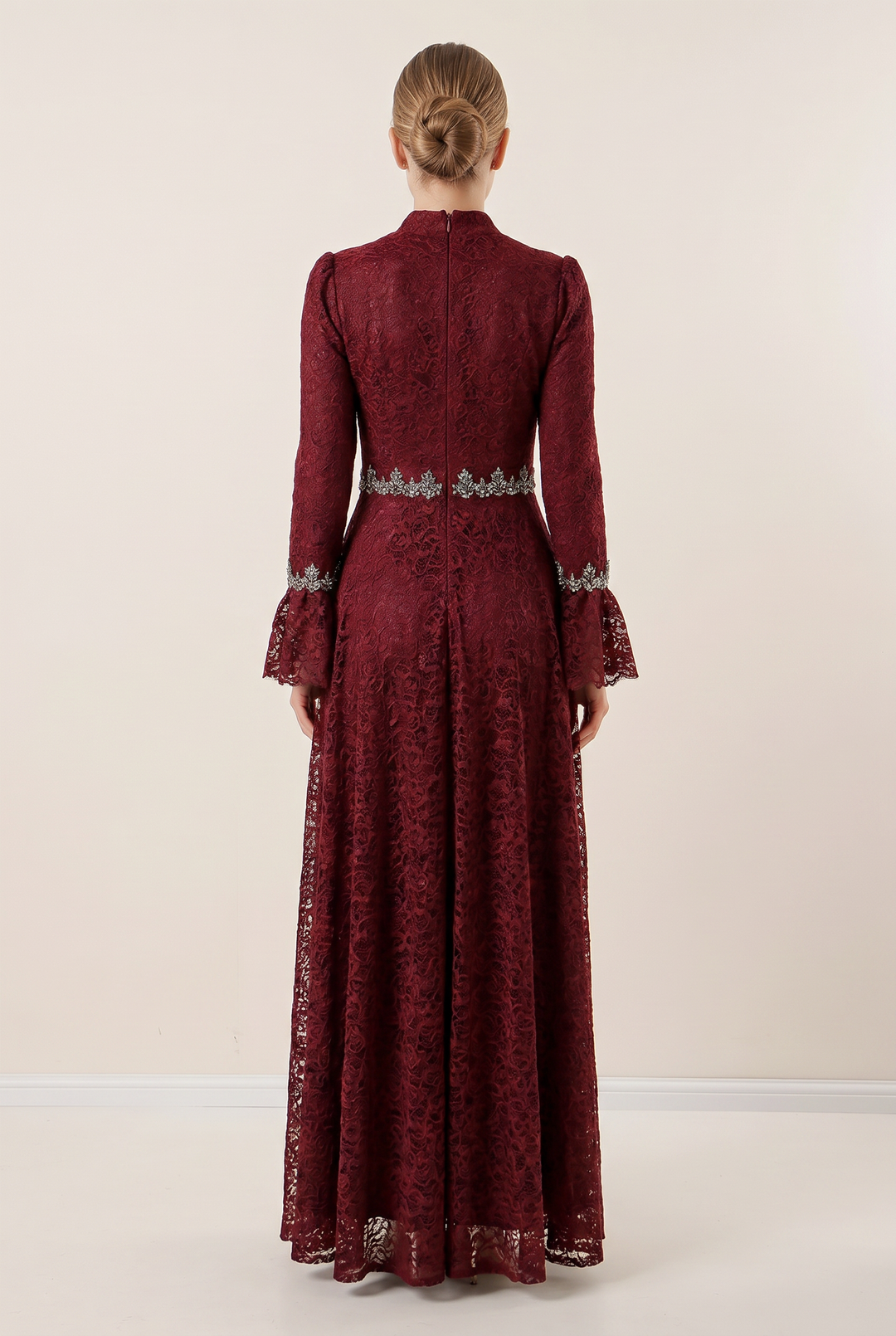 Cordelia lace embellished evening gown back view