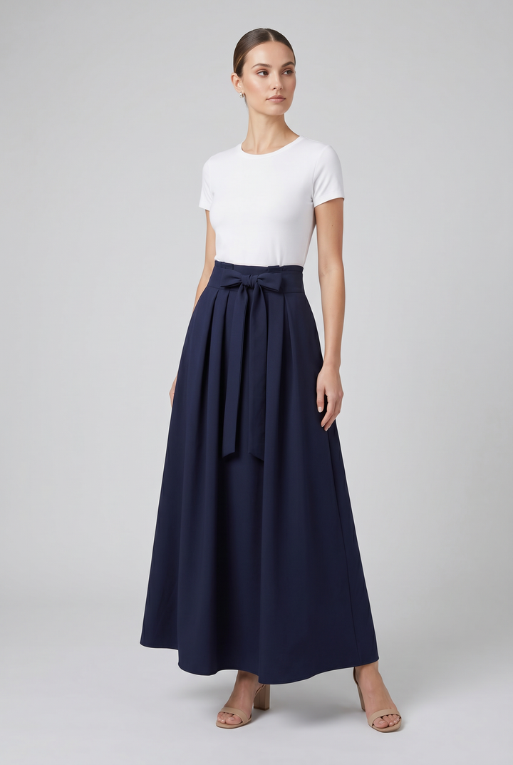 Model wearing Nadia | Front Bow Pleated Skirt