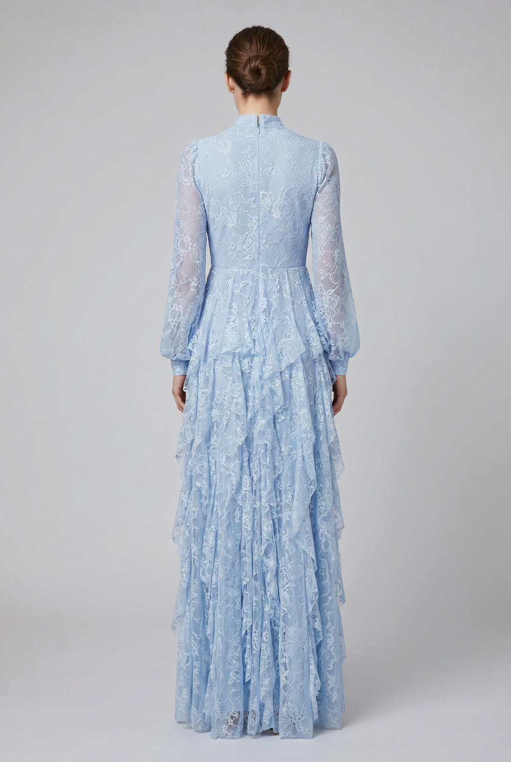 Odette | Floral Lace Tiered Evening Gown back view