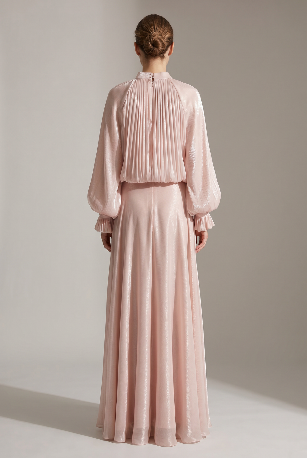 Cosima | Shimmer Plissé Tie-Neck Evening Gown back view