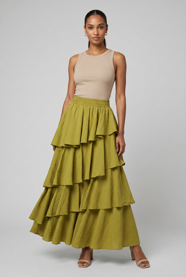 Model wearing Isolde | Crinkle Ruffle Skirt