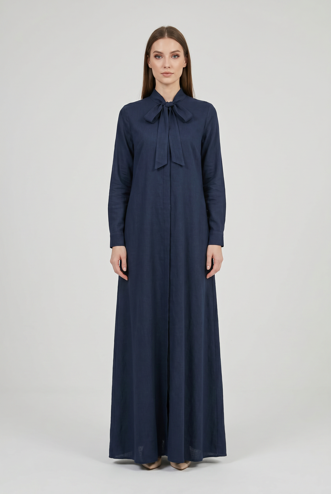 Sienne tie neck linen shirt dress