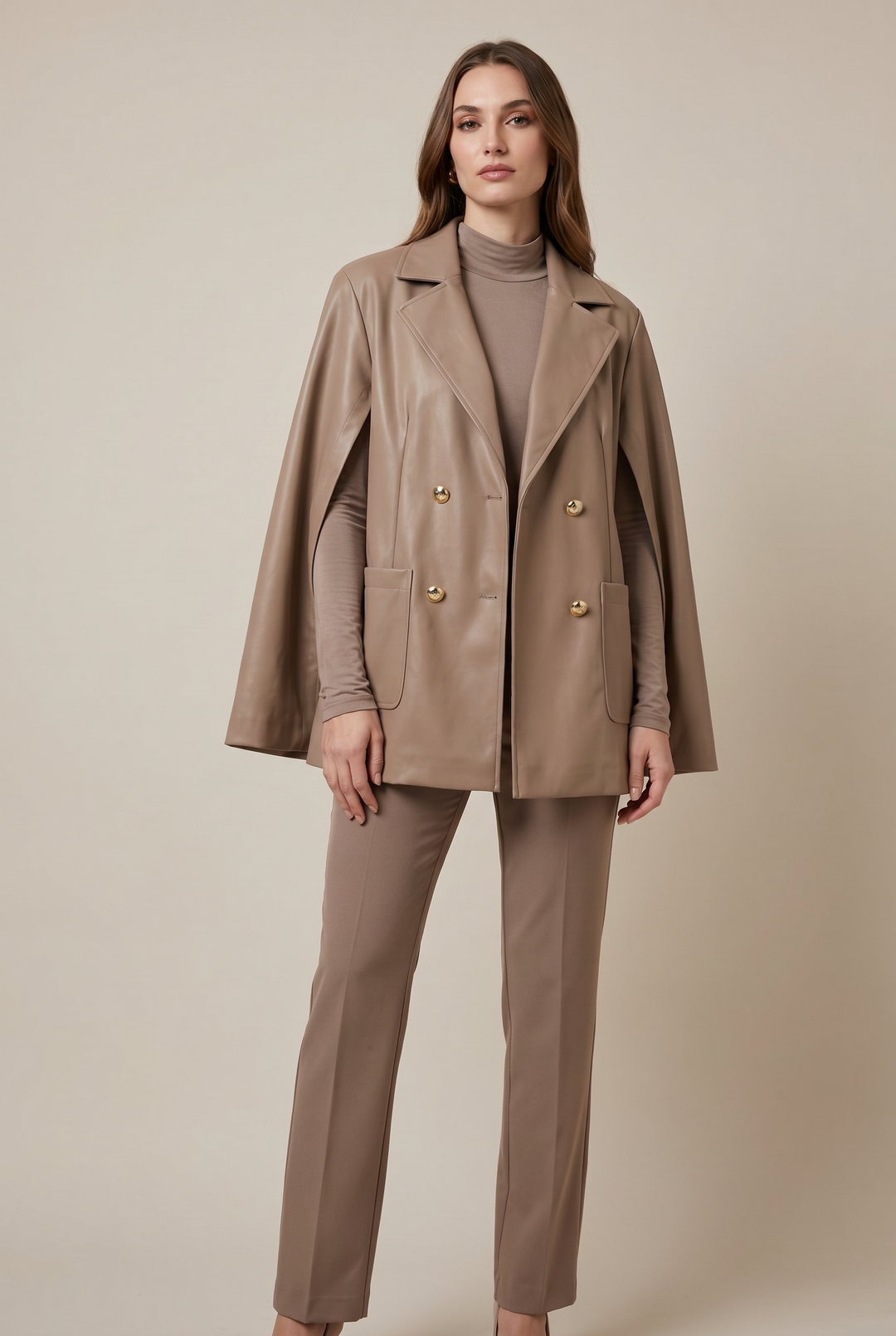 Esme gold button caped blazer and pant suit
