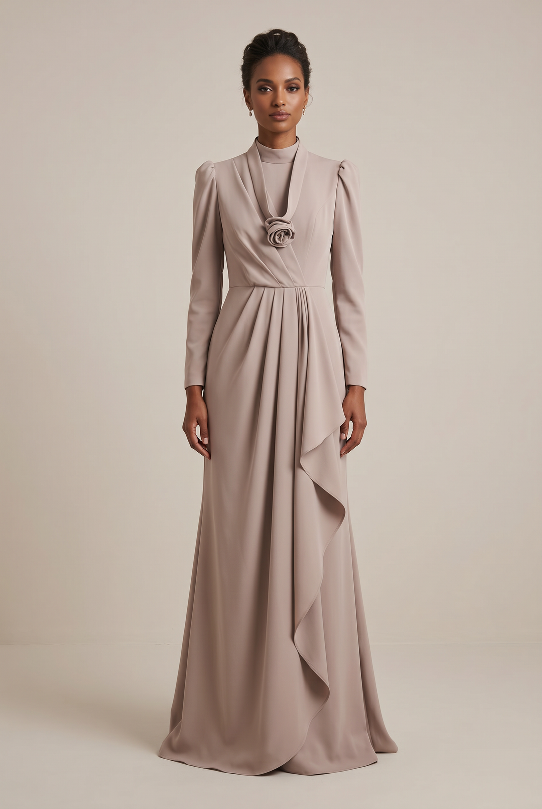 Model wearing Delphine | Crepe Draped Evening Dress